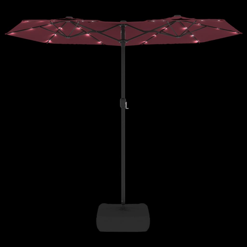 Parasol dubbel dak met LED 316x145 cm bordeauxrood is nu te koop bij PeponiXL, paradijselijk wonen!