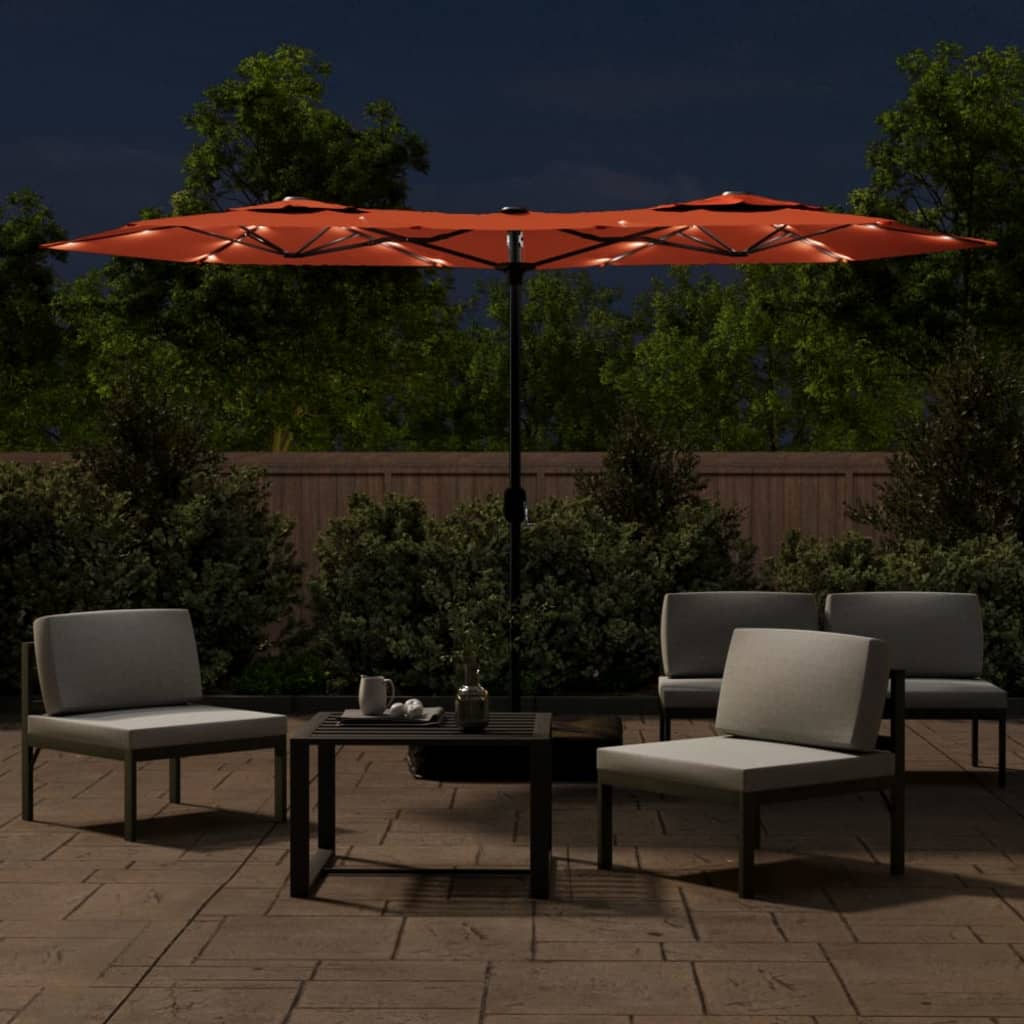 Parasol dubbel dak met LED's 316x145 cm terracottakleurig is nu te koop bij PeponiXL, paradijselijk wonen!