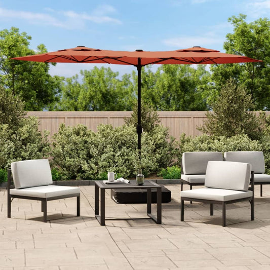 Parasol dubbel dak met LED's 316x145 cm terracottakleurig is nu te koop bij PeponiXL, paradijselijk wonen!