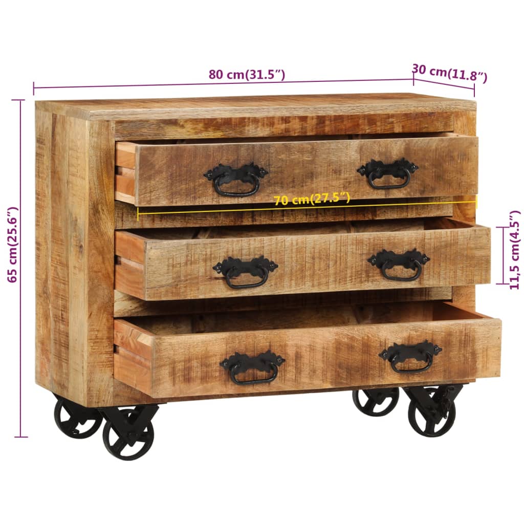 Dressoir met 3 lades 80x30x65 cm massief ruw mangohout is nu te koop bij PeponiXL, paradijselijk wonen!