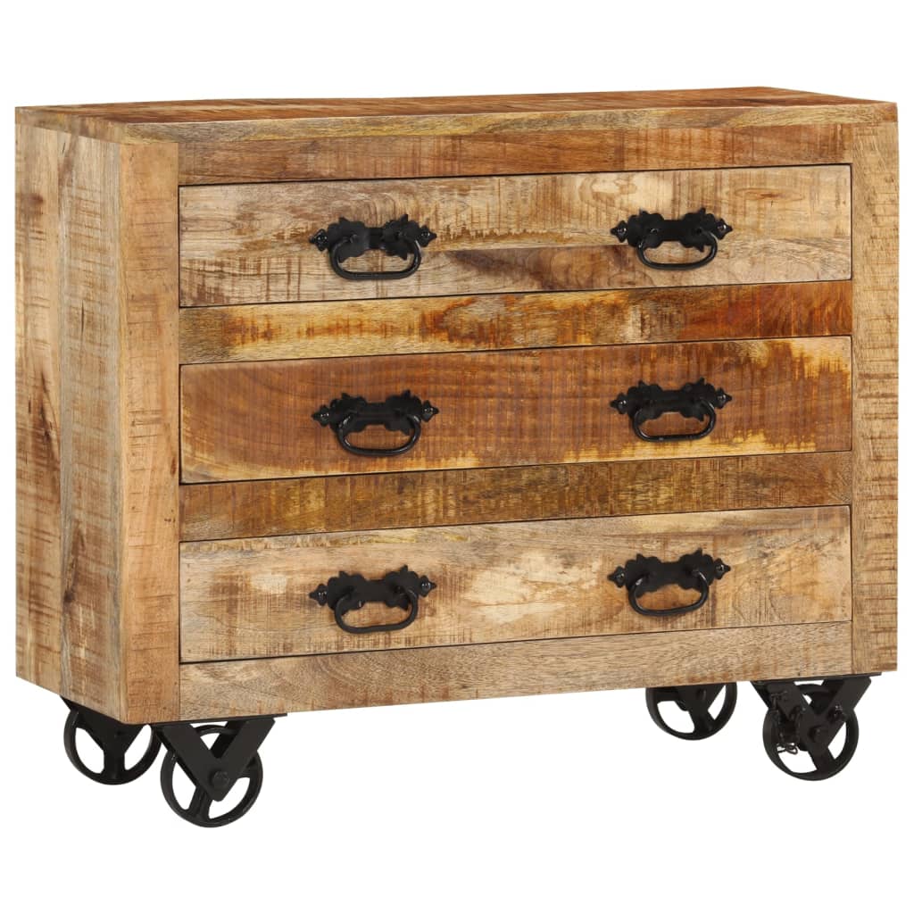 Dressoir met 3 lades 80x30x65 cm massief ruw mangohout is nu te koop bij PeponiXL, paradijselijk wonen!