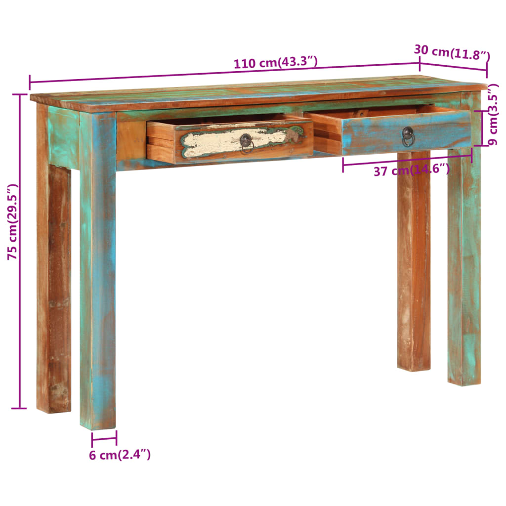 Wandtafel 110x30x75 cm massief gerecycled hout is nu te koop bij PeponiXL, paradijselijk wonen!