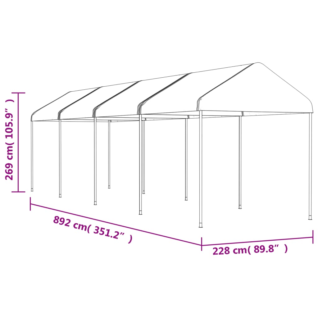 Prieel met dak 8,92x2,28x2,69 m polyetheen wit is nu te koop bij PeponiXL, paradijselijk wonen!