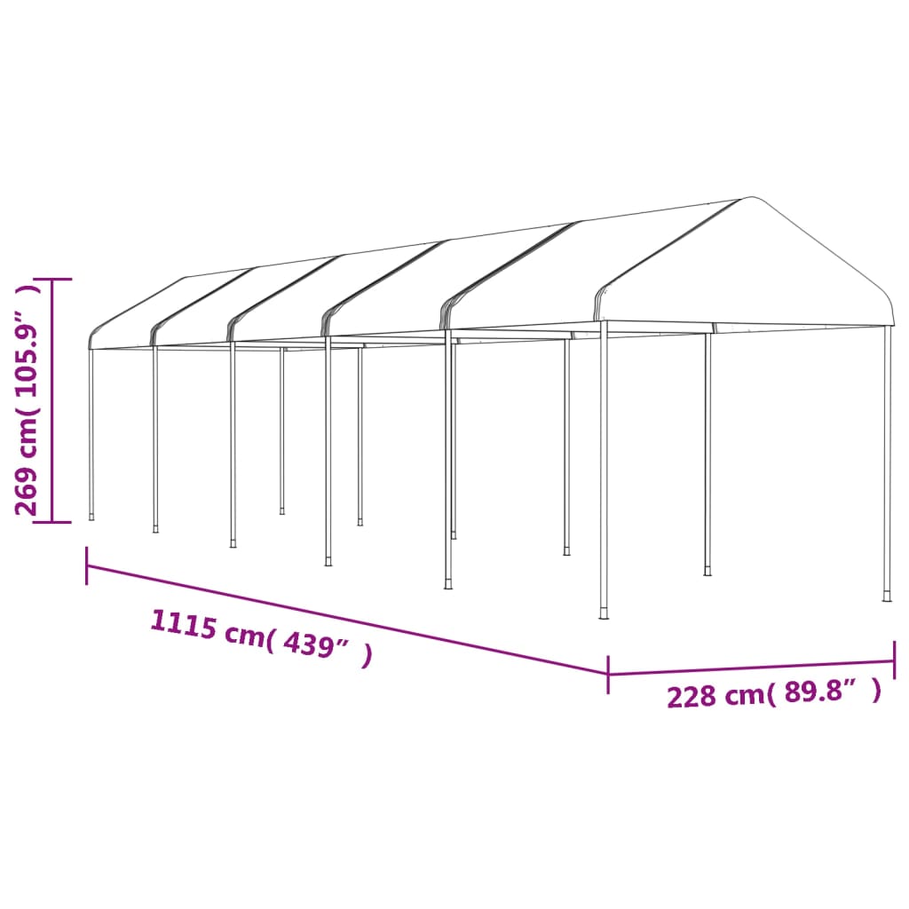 Prieel met dak 11,15x2,28x2,69 m polyetheen wit is nu te koop bij PeponiXL, paradijselijk wonen!