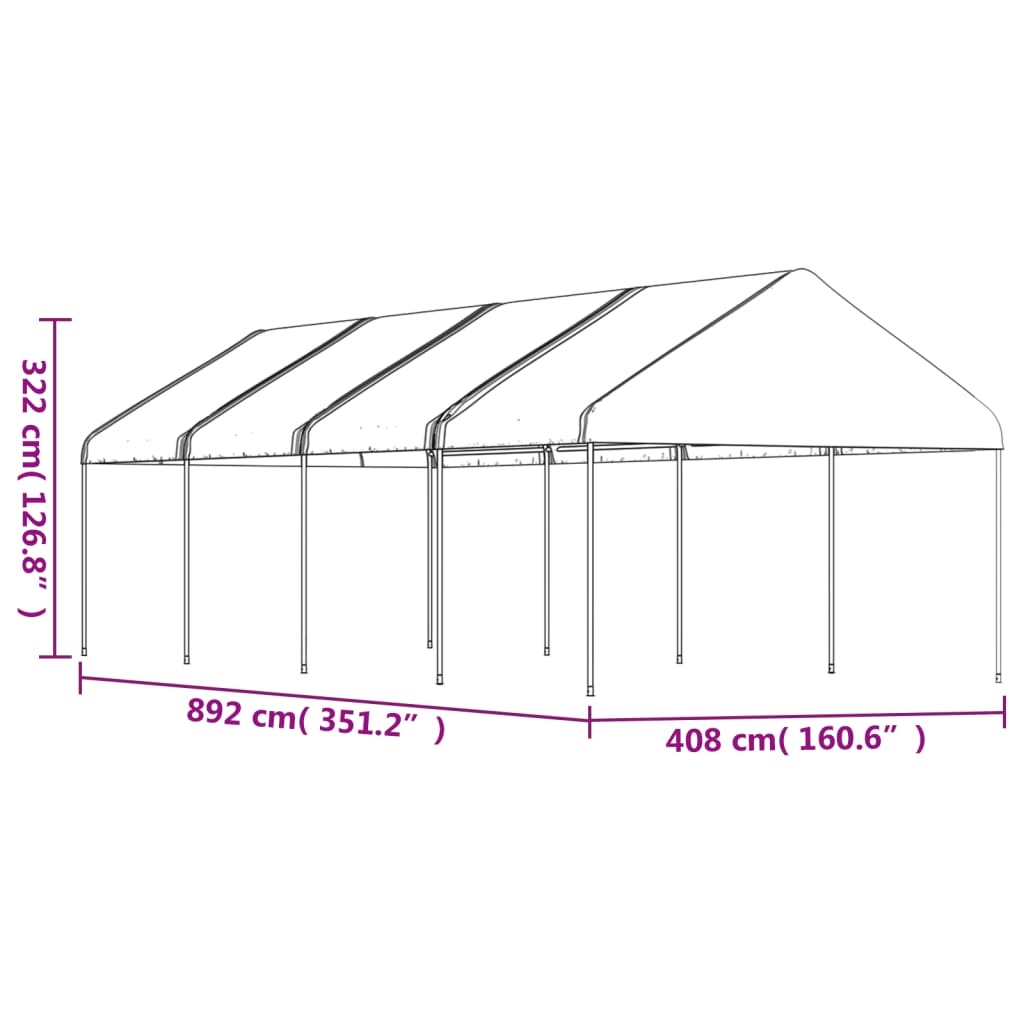 Prieel met dak 8,92x4,08x3,22 m polyetheen wit is nu te koop bij PeponiXL, paradijselijk wonen!