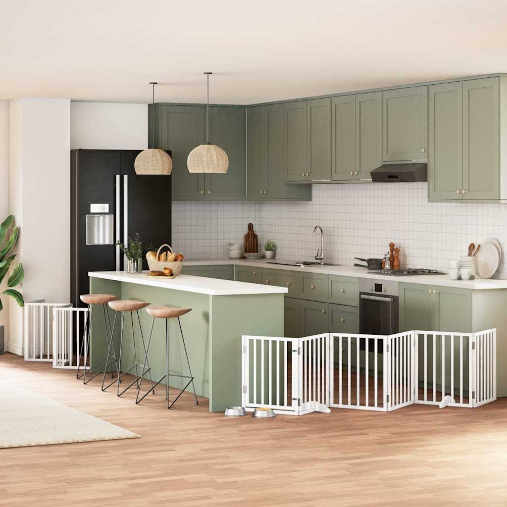 Hondenhek inklapbaar met deur 15 panelen 750cm populierhout wit is nu te koop bij PeponiXL, paradijselijk wonen!