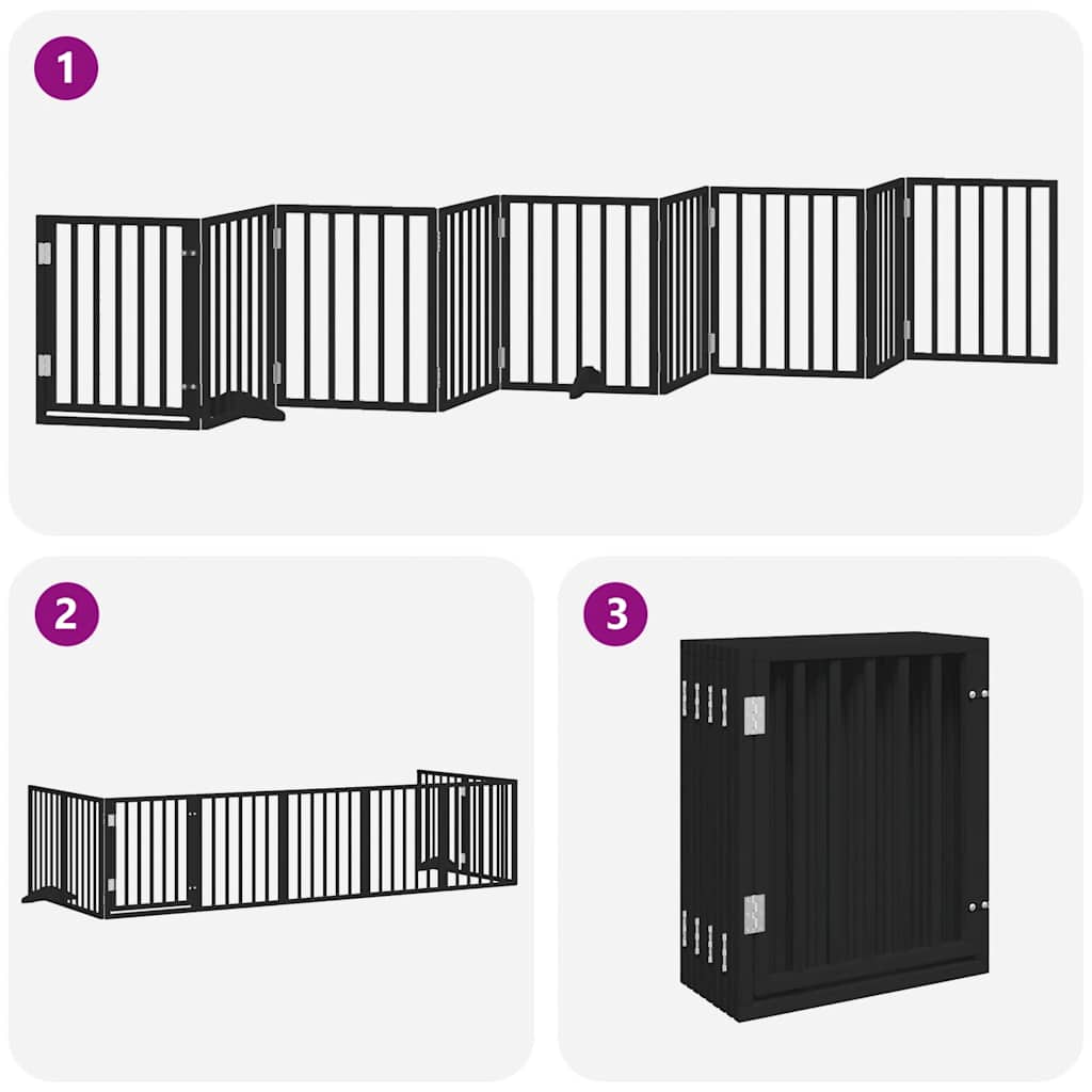 Hondenhek inklapbaar 9 panelen 450 cm populierenhout zwart is nu te koop bij PeponiXL, paradijselijk wonen!