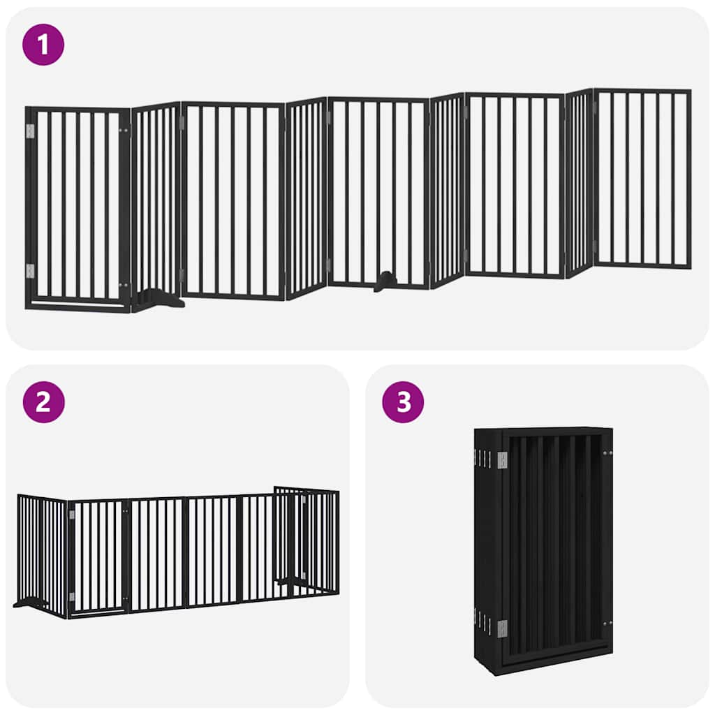 Hondenhek inklapbaar 9 panelen 450 cm populierenhout zwart is nu te koop bij PeponiXL, paradijselijk wonen!