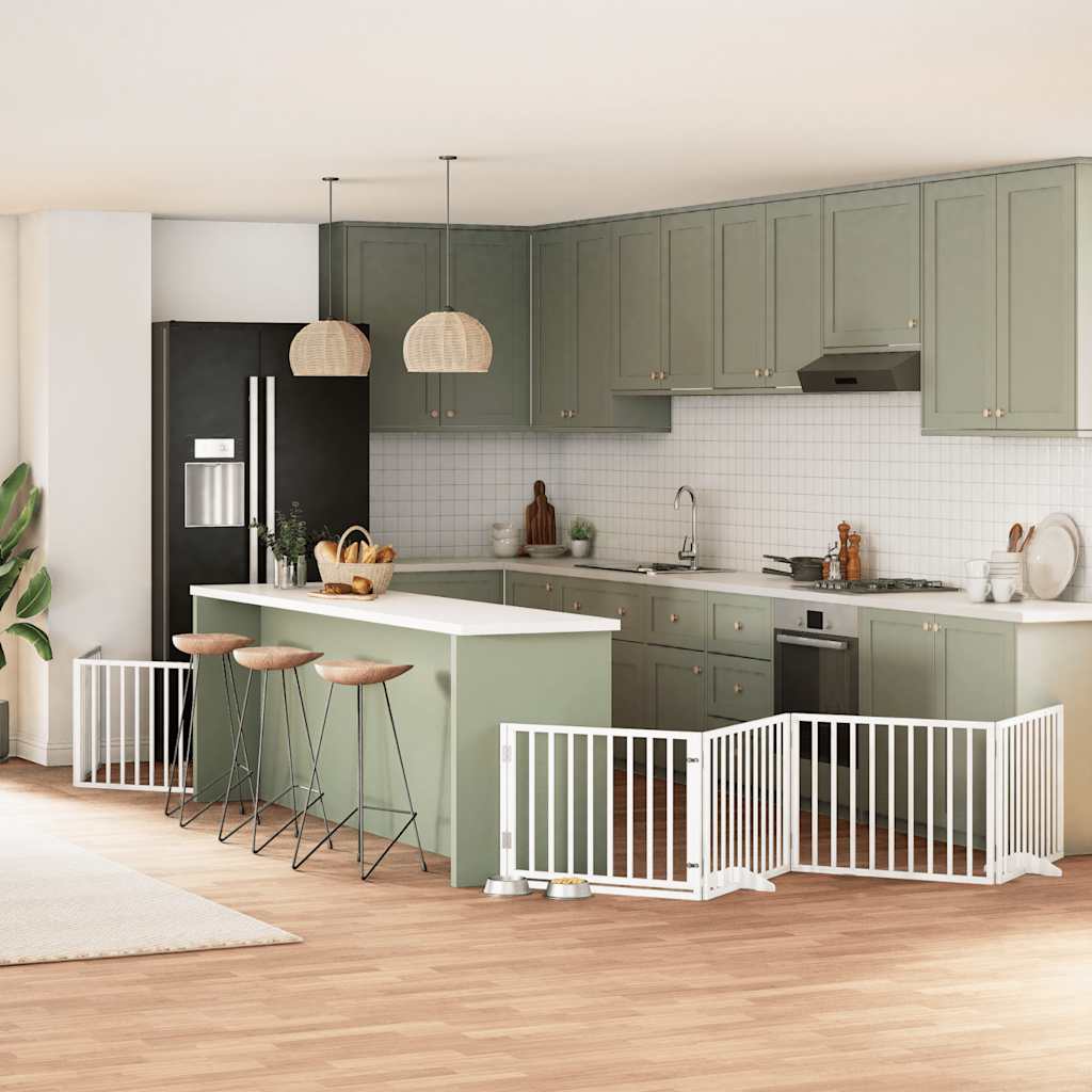 Hondenhek inklapbaar met deur 6 panelen 480 cm populierhout wit is nu te koop bij PeponiXL, paradijselijk wonen!