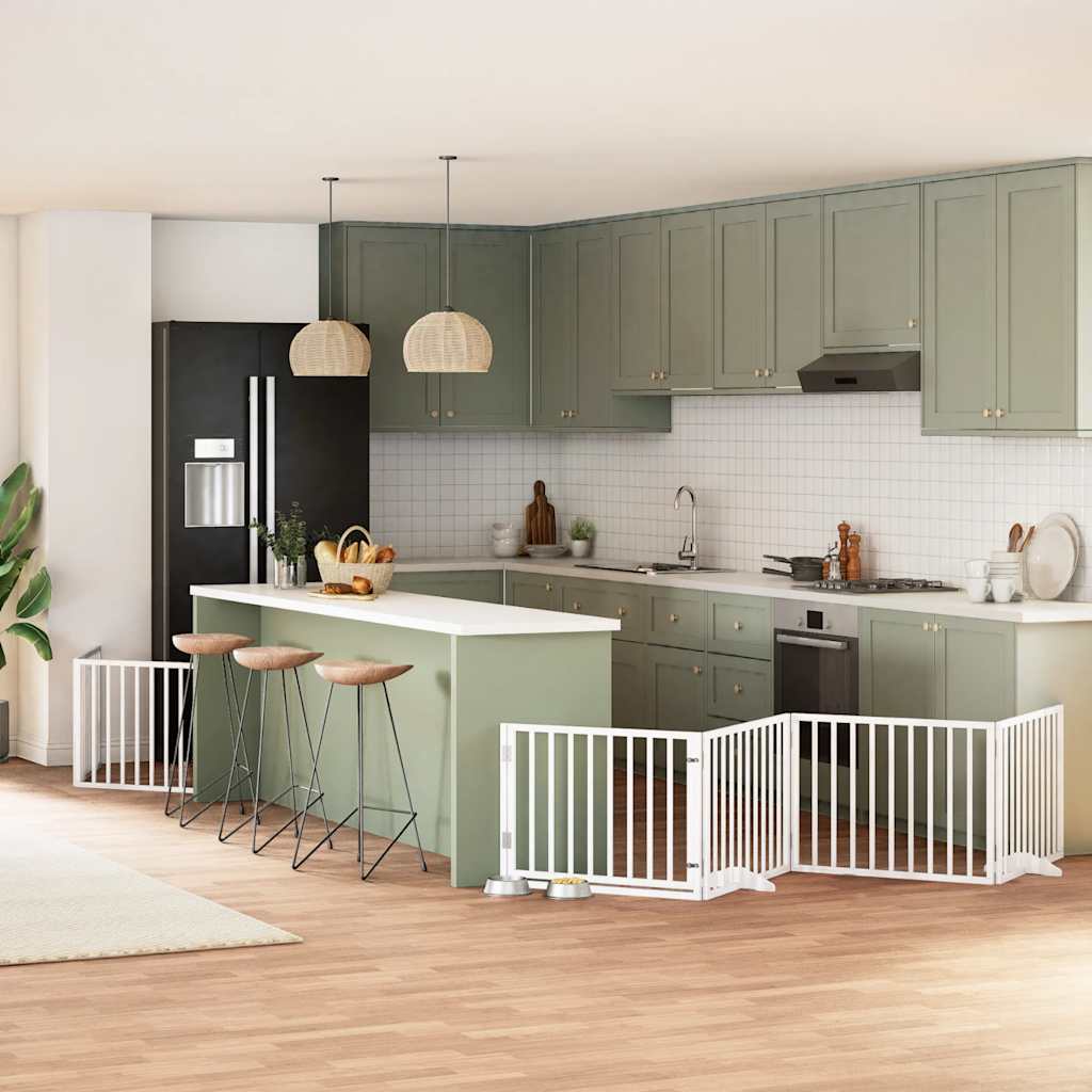 Hondenhek inklapbaar met deur 12 panelen 960cm populierhout wit is nu te koop bij PeponiXL, paradijselijk wonen!