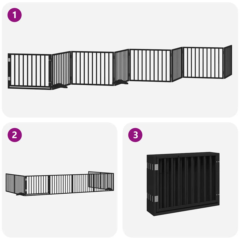 Hondenhek inklapbaar 8 panelen 640 cm populierenhout zwart is nu te koop bij PeponiXL, paradijselijk wonen!