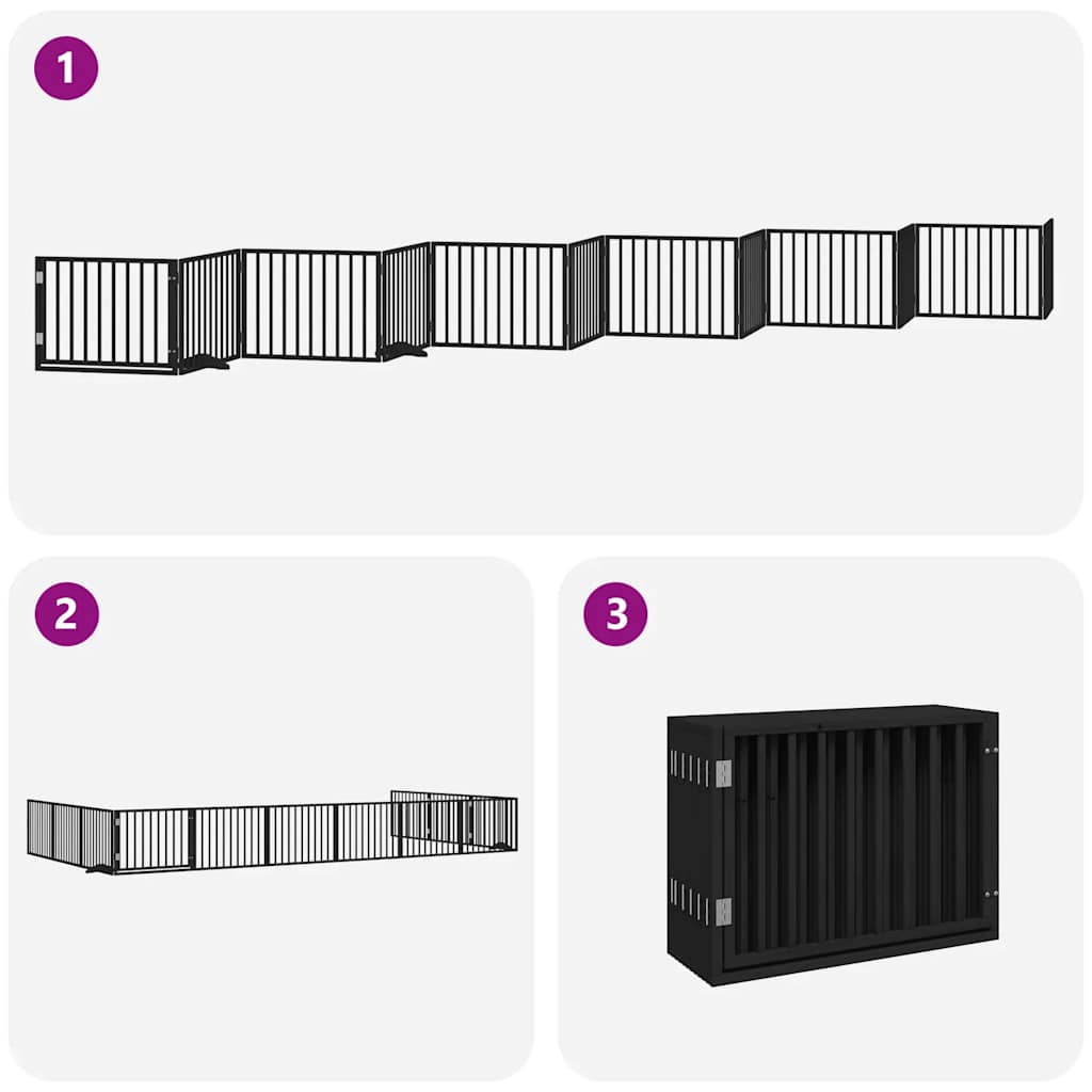 Hondenhek inklapbaar 12 panelen 960 cm populierenhout zwart is nu te koop bij PeponiXL, paradijselijk wonen!