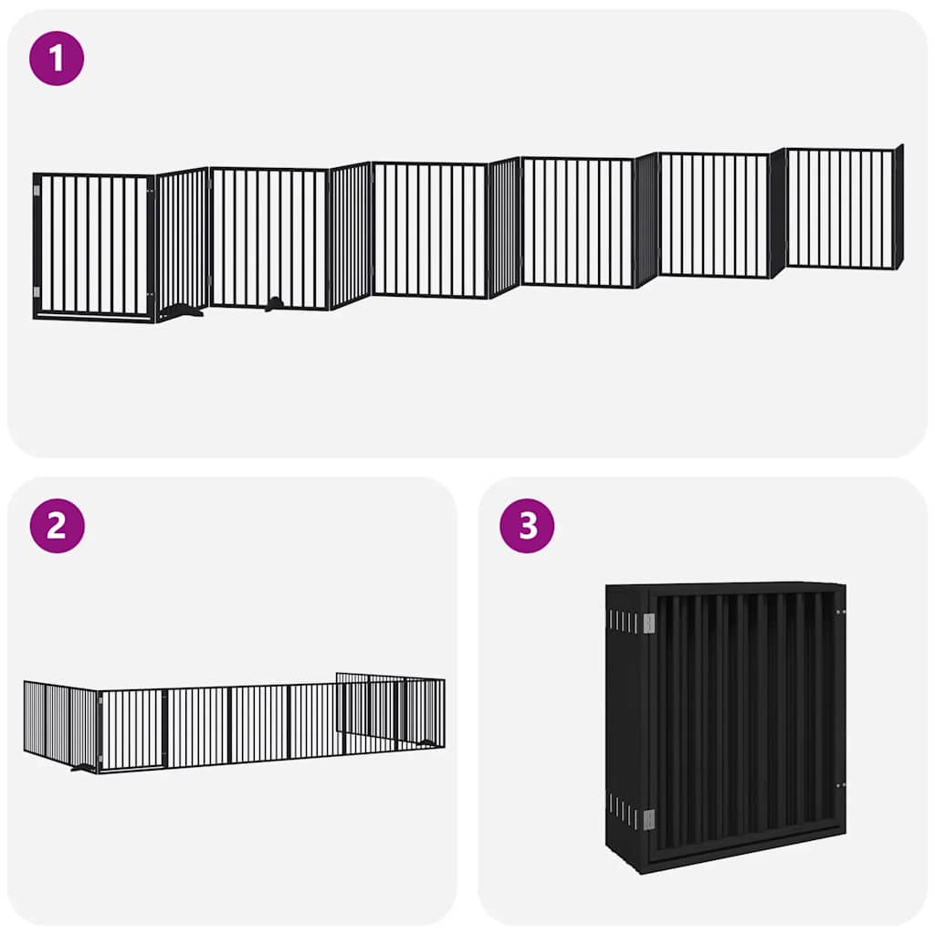 Hondenhek inklapbaar 12 panelen 960 cm populierenhout zwart is nu te koop bij PeponiXL, paradijselijk wonen!