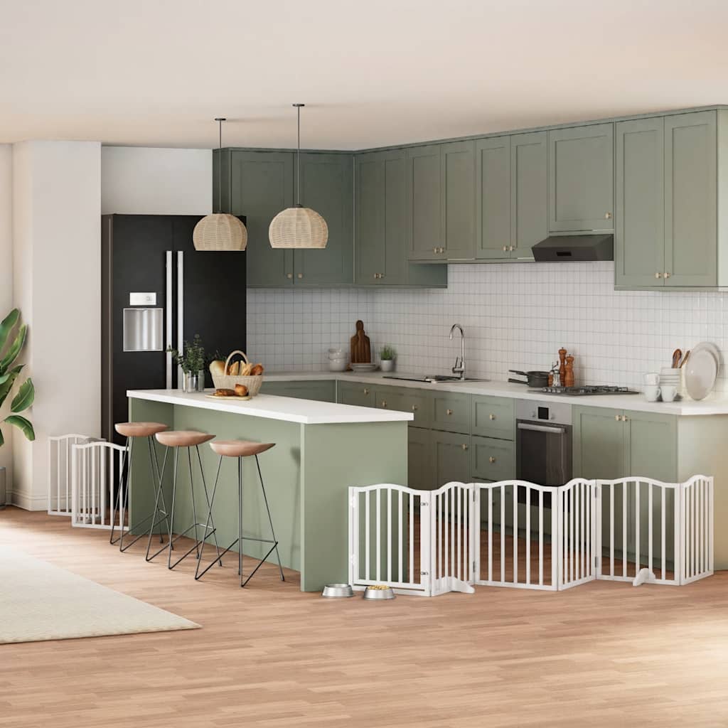 Hondenhek inklapbaar met deur 9 panelen 450 cm populierhout wit is nu te koop bij PeponiXL, paradijselijk wonen!