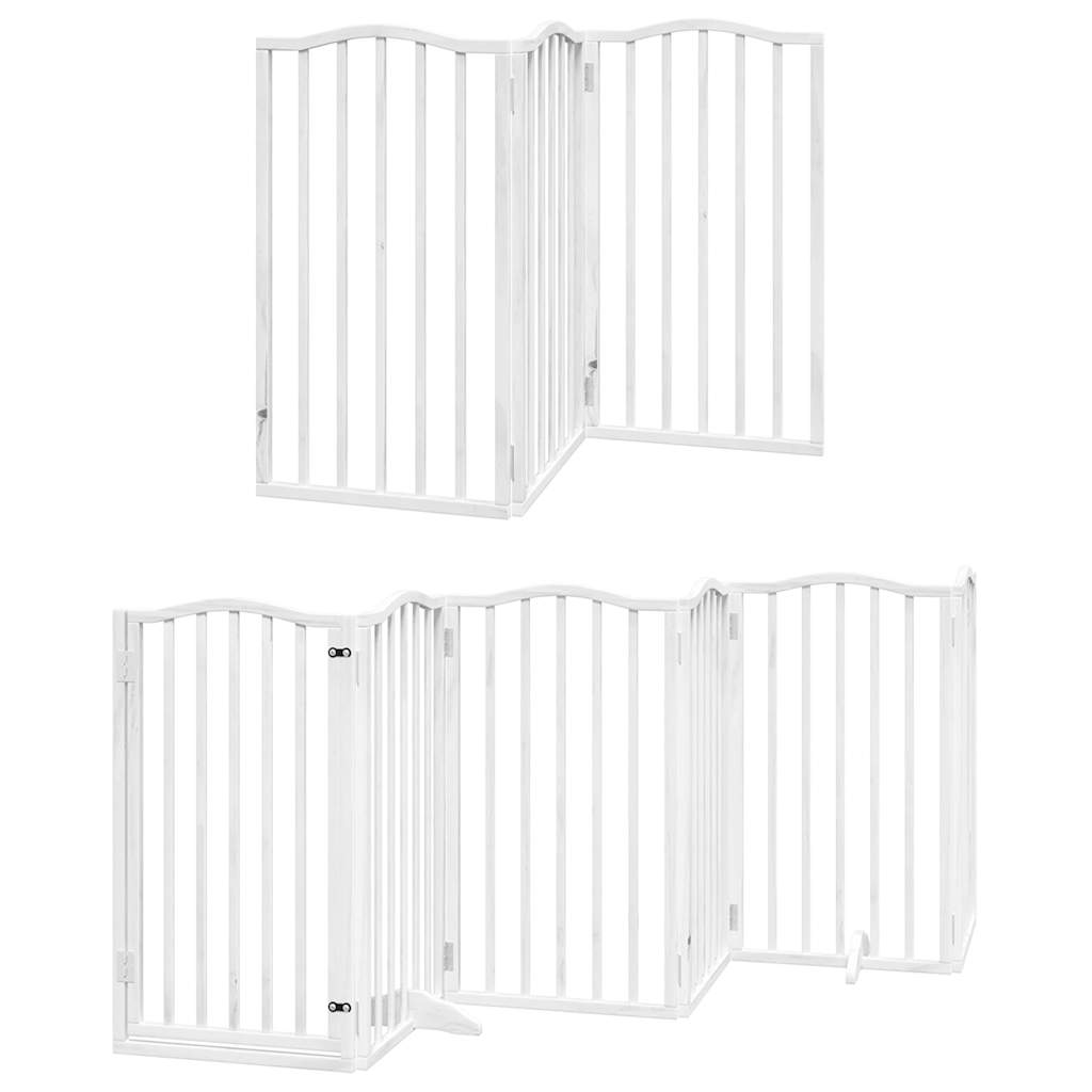 Hondenhek inklapbaar met deur 12 panelen 600cm populierhout wit is nu te koop bij PeponiXL, paradijselijk wonen!