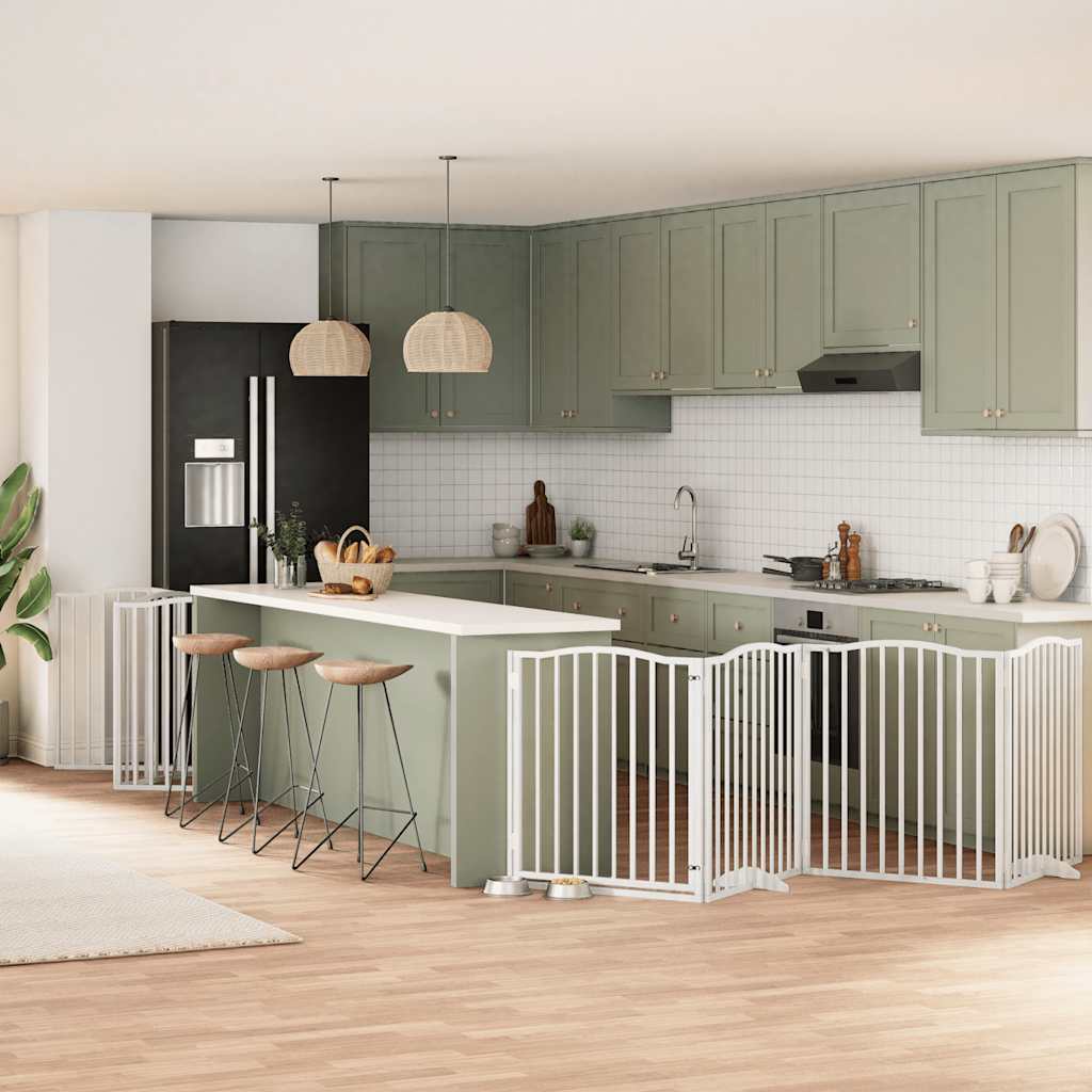 Hondenhek inklapbaar met deur 12 panelen 960cm populierhout wit is nu te koop bij PeponiXL, paradijselijk wonen!