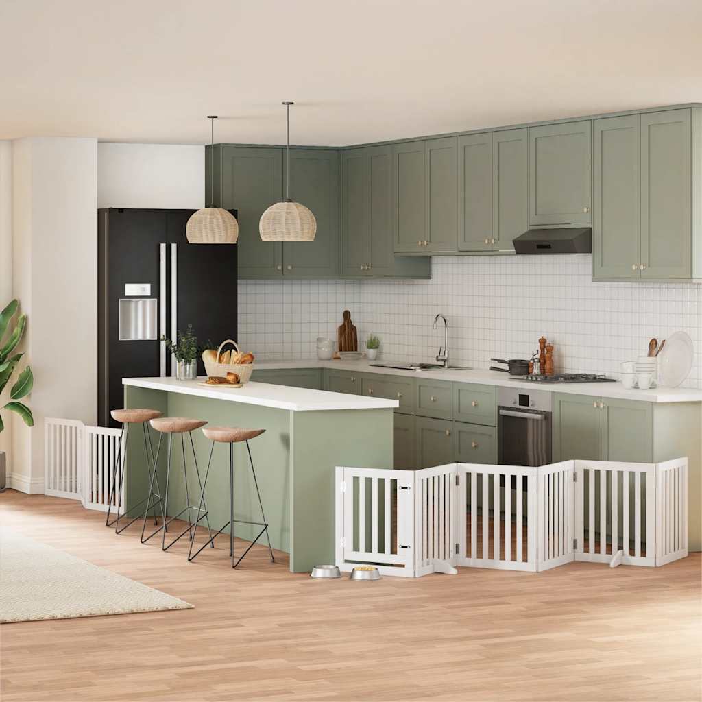 Hondenhek inklapbaar met deur 9 panelen 450 cm populierhout wit is nu te koop bij PeponiXL, paradijselijk wonen!