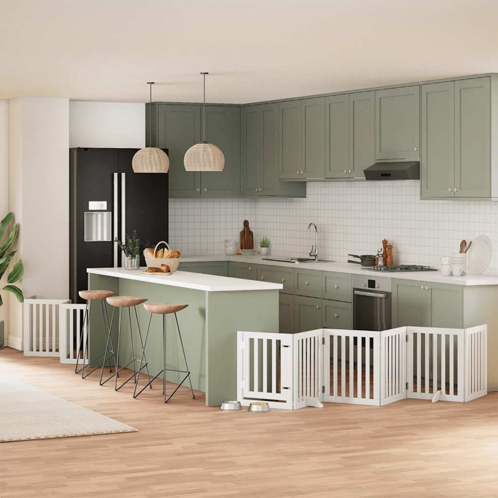 Hondenhek inklapbaar met deur 12 panelen 600cm populierhout wit is nu te koop bij PeponiXL, paradijselijk wonen!