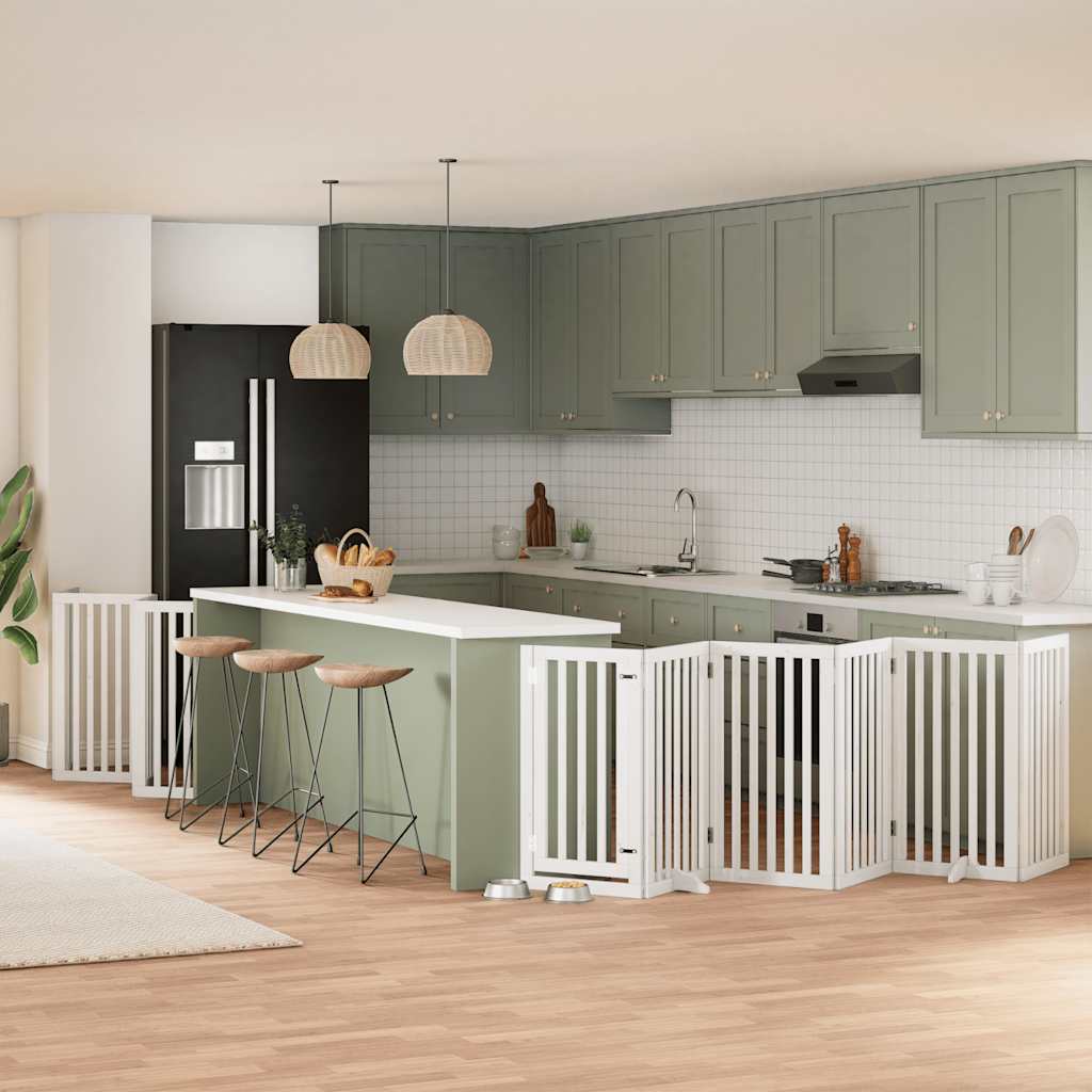 Hondenhek inklapbaar met deur 15 panelen 750cm populierhout wit is nu te koop bij PeponiXL, paradijselijk wonen!