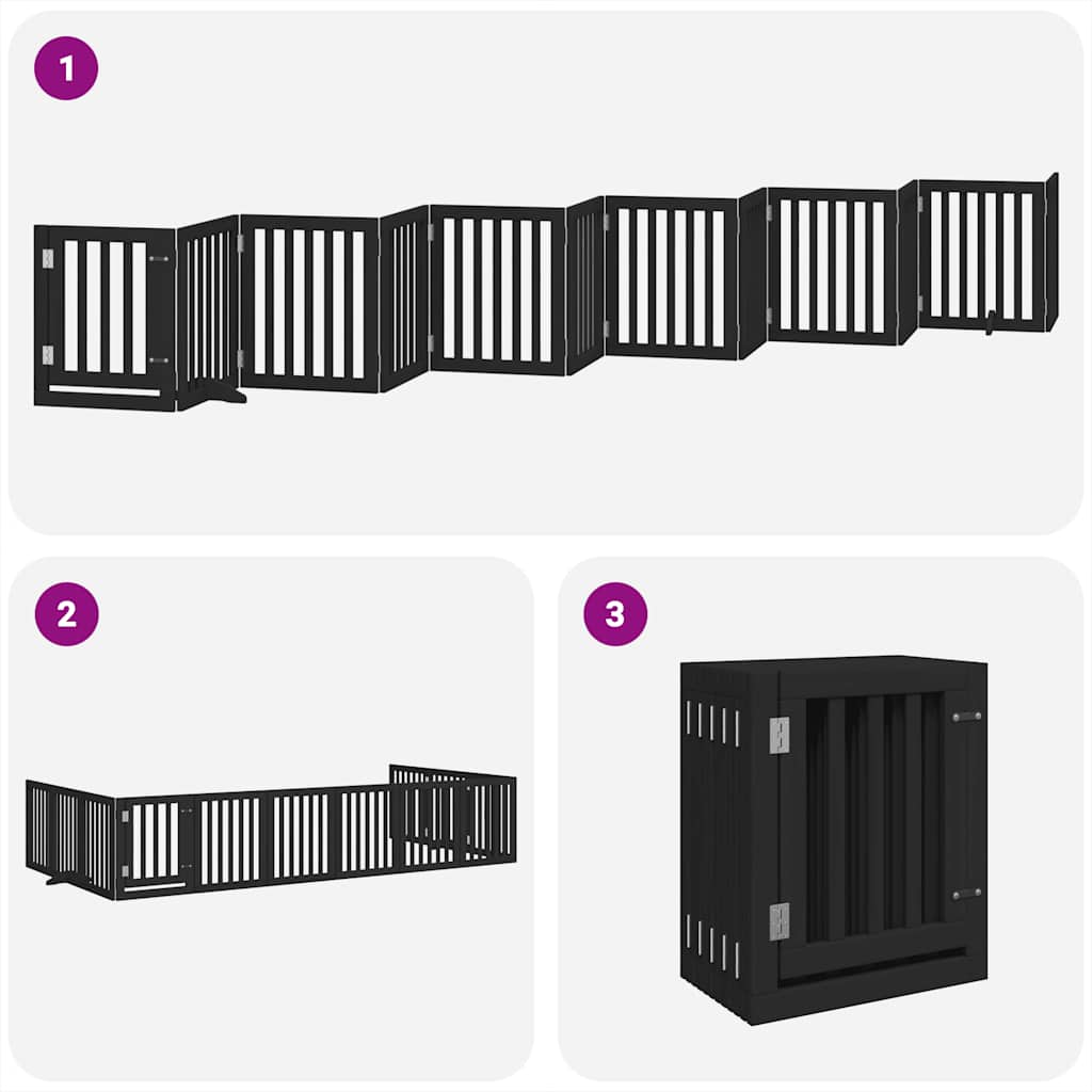 Hondenhek inklapbaar 12 panelen 600 cm populierenhout zwart is nu te koop bij PeponiXL, paradijselijk wonen!
