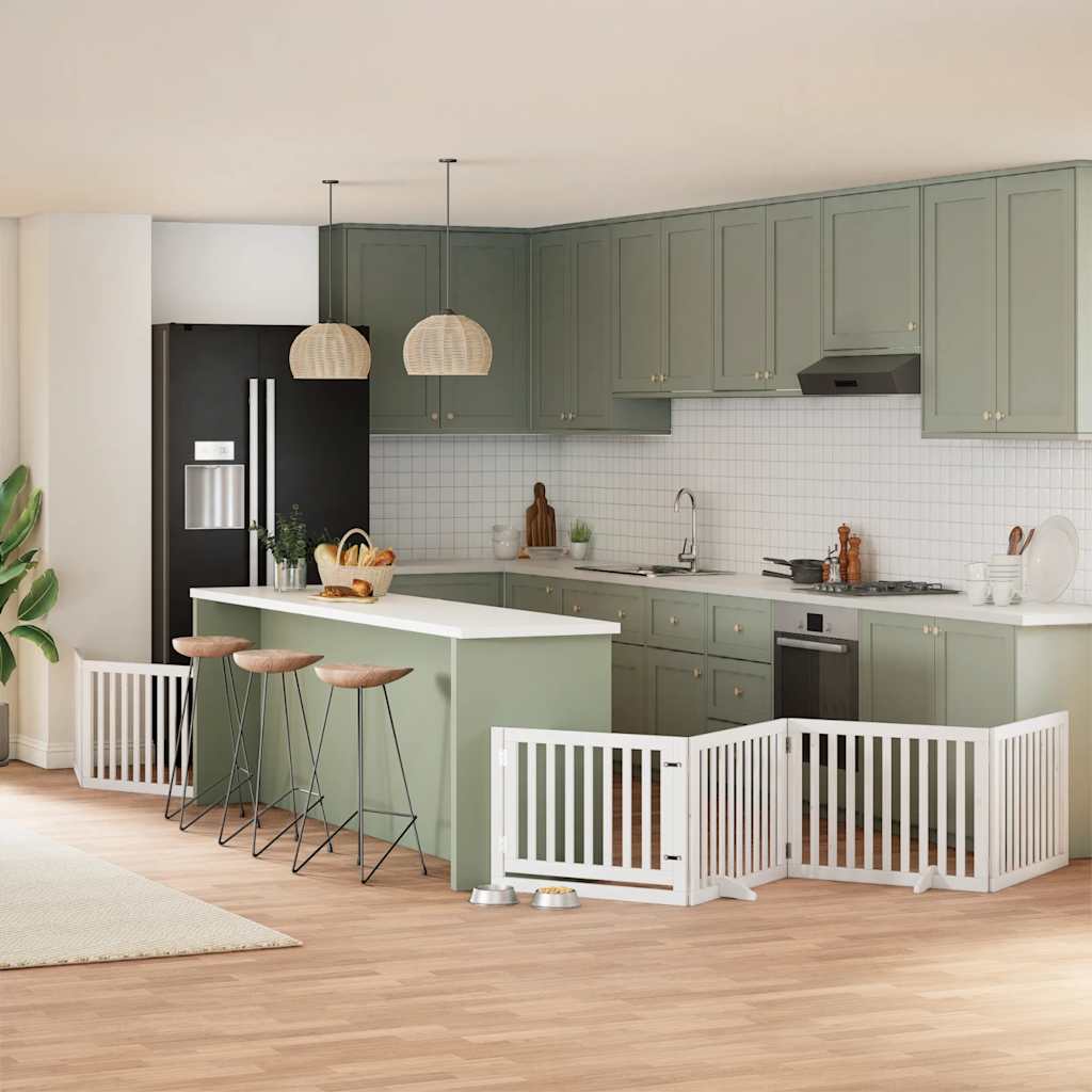 Hondenhek inklapbaar met deur 6 panelen 480 cm populierhout wit is nu te koop bij PeponiXL, paradijselijk wonen!