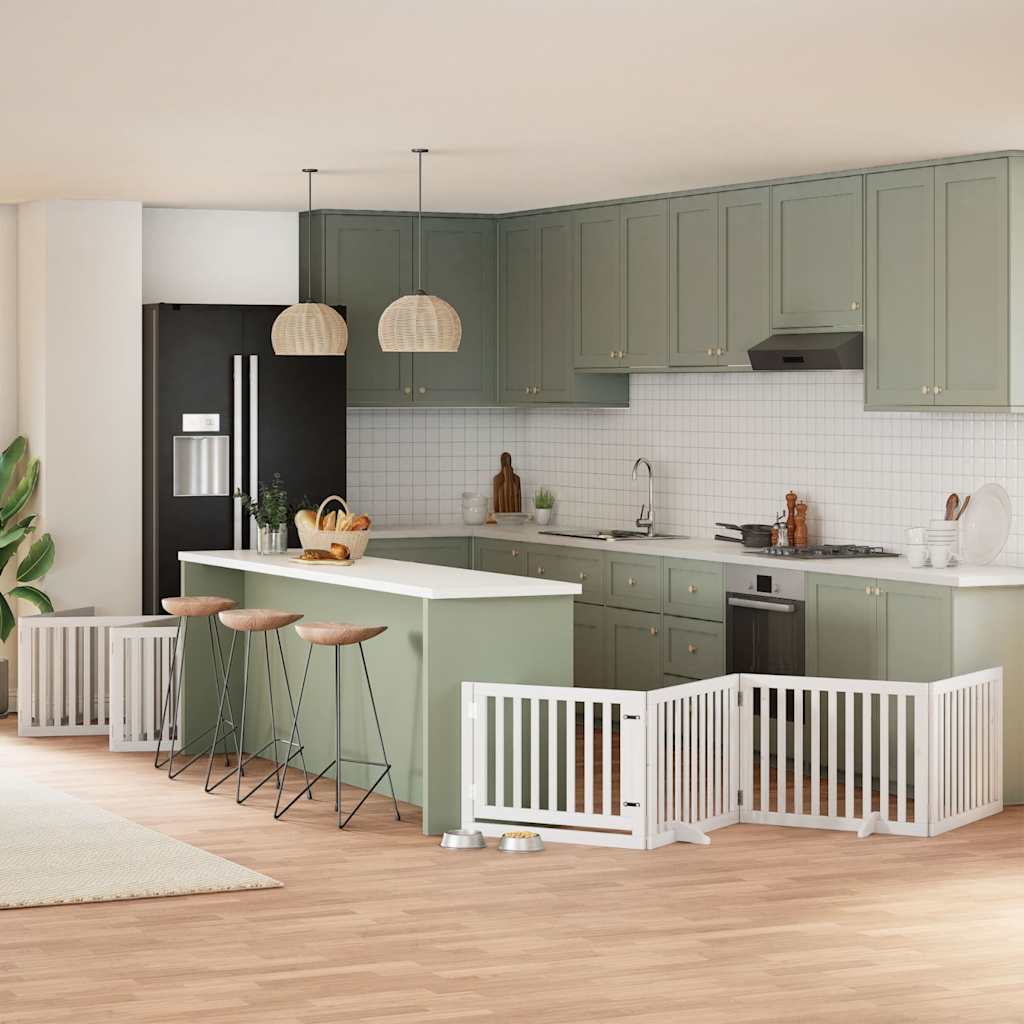 Hondenhek inklapbaar met deur 12 panelen 960cm populierhout wit is nu te koop bij PeponiXL, paradijselijk wonen!