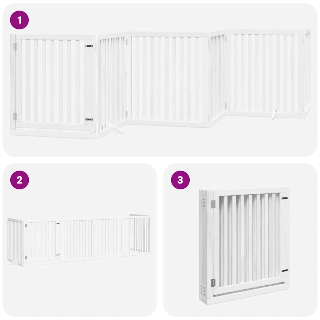 Hondenhek inklapbaar met deur 6 panelen 480 cm populierhout wit is nu te koop bij PeponiXL, paradijselijk wonen!