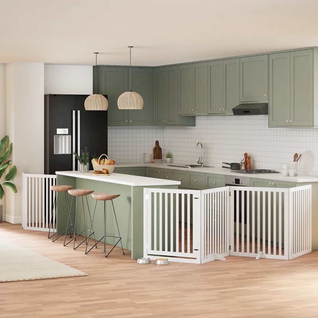 Hondenhek inklapbaar met deur 6 panelen 480 cm populierhout wit is nu te koop bij PeponiXL, paradijselijk wonen!