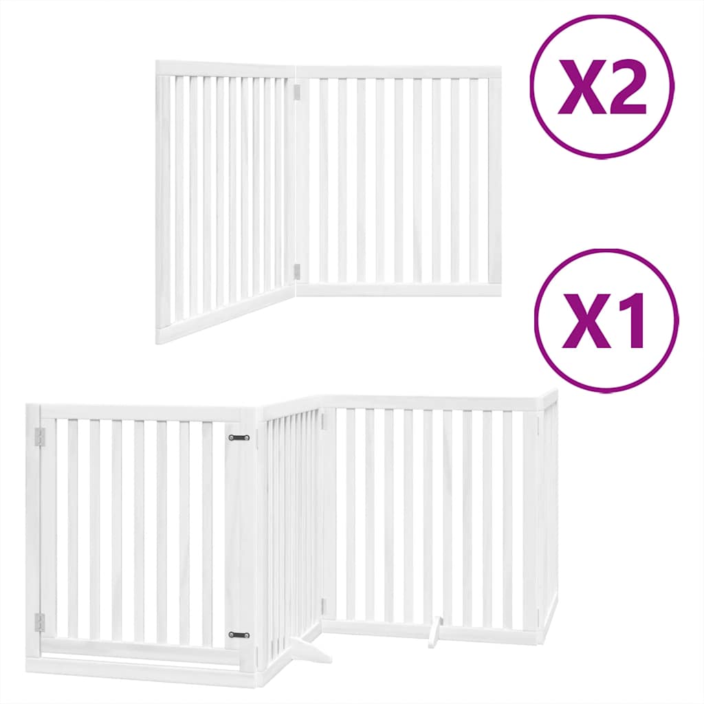 Hondenhek inklapbaar met deur 8 panelen 640 cm populierhout wit is nu te koop bij PeponiXL, paradijselijk wonen!