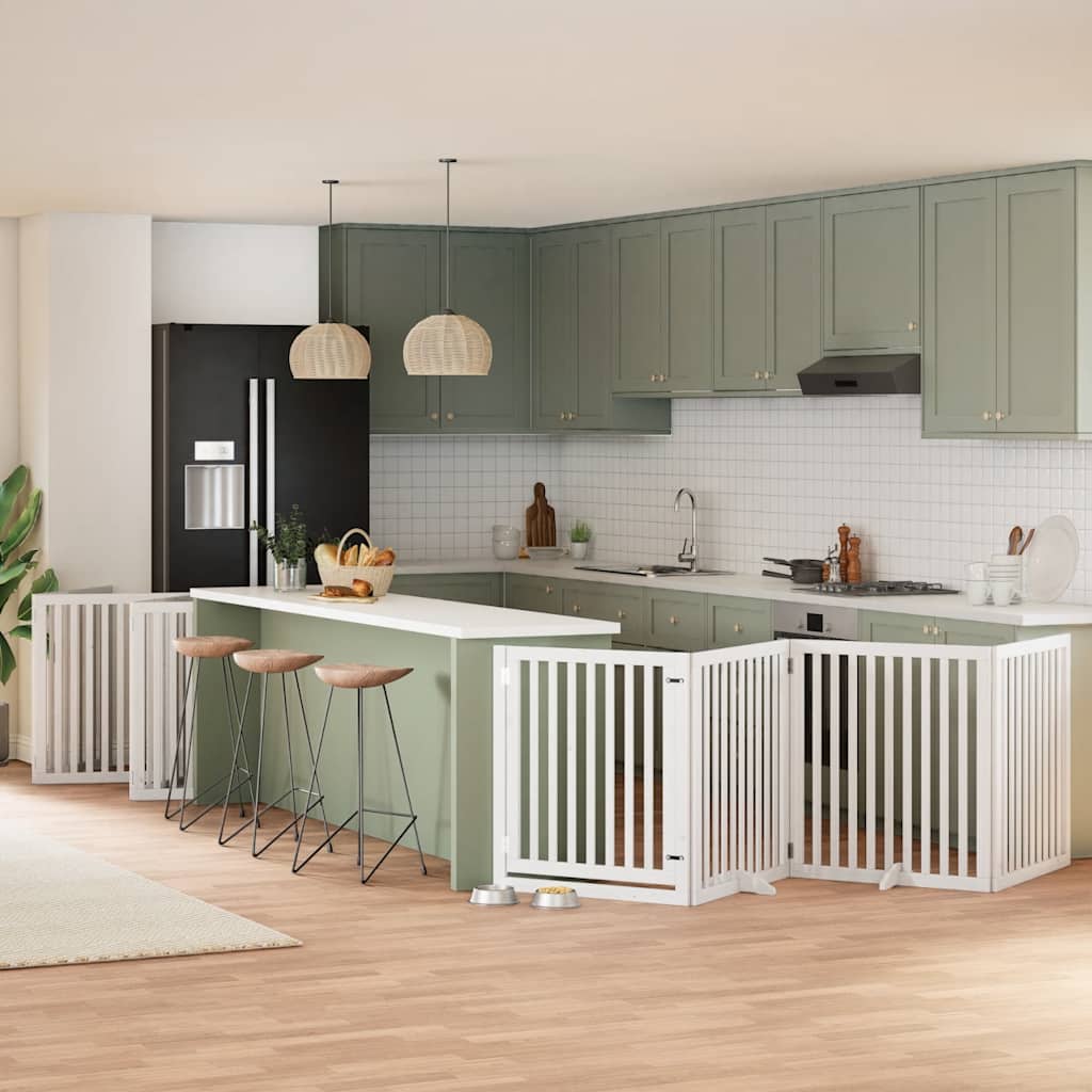 Hondenhek inklapbaar met deur 12 panelen 960cm populierhout wit is nu te koop bij PeponiXL, paradijselijk wonen!