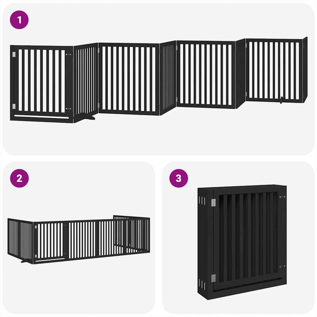 Hondenhek inklapbaar 8 panelen 640 cm populierenhout zwart is nu te koop bij PeponiXL, paradijselijk wonen!
