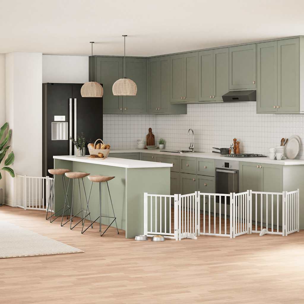 Hondenhek inklapbaar met deur 9 panelen 450 cm populierhout wit is nu te koop bij PeponiXL, paradijselijk wonen!