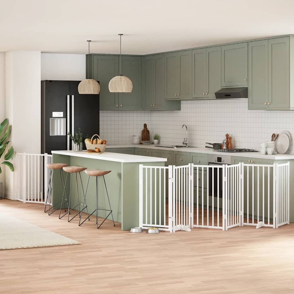 Hondenhek inklapbaar met deur 9 panelen 450 cm populierhout wit is nu te koop bij PeponiXL, paradijselijk wonen!