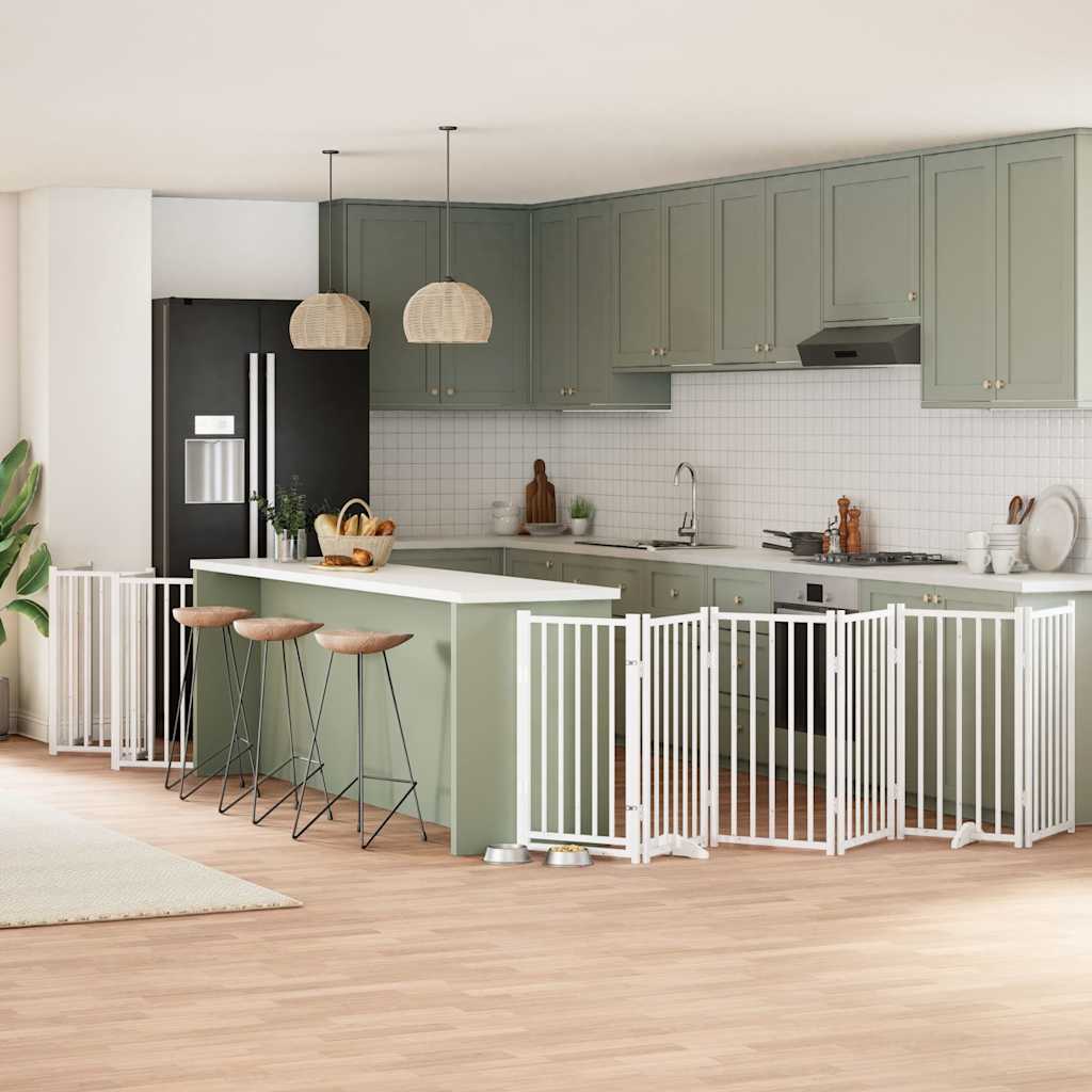 Hondenhek inklapbaar met deur 15 panelen 750cm populierhout wit is nu te koop bij PeponiXL, paradijselijk wonen!