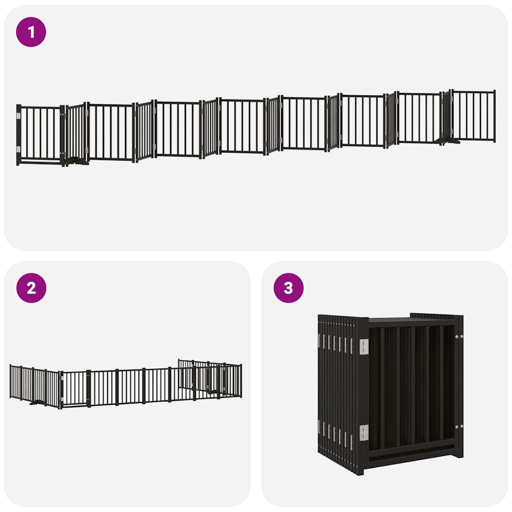 Hondenhek inklapbaar 15 panelen 750 cm populierenhout zwart is nu te koop bij PeponiXL, paradijselijk wonen!