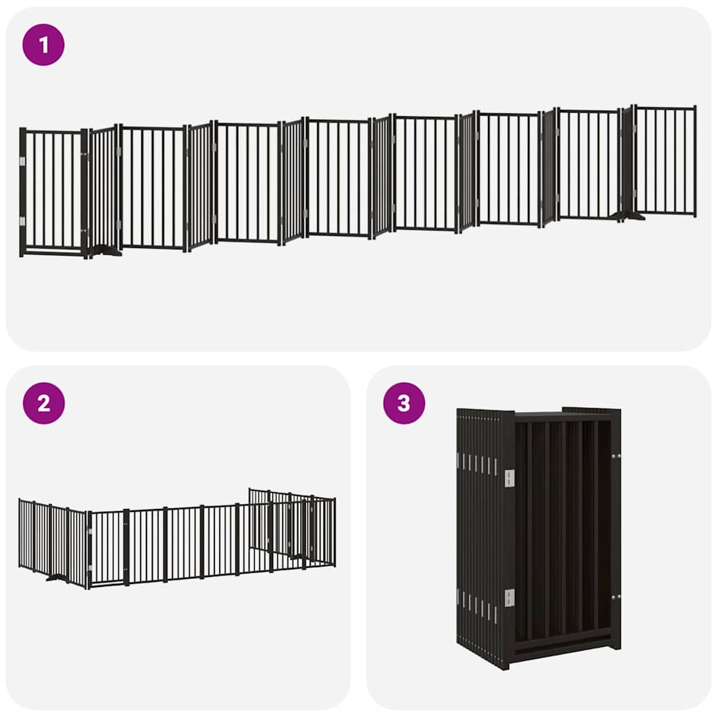 Hondenhek inklapbaar 15 panelen 750 cm populierenhout zwart is nu te koop bij PeponiXL, paradijselijk wonen!