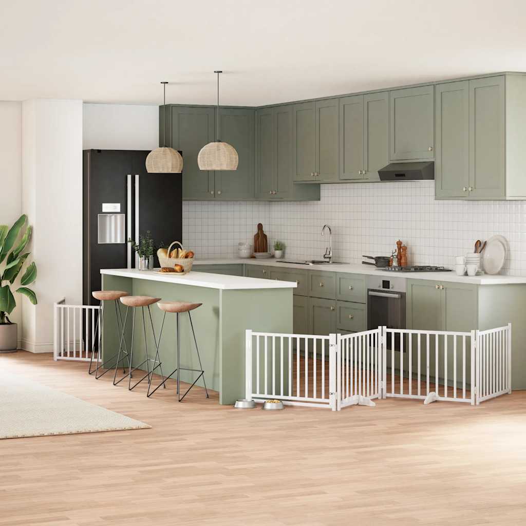 Hondenhek inklapbaar met deur 6 panelen 480 cm populierhout wit is nu te koop bij PeponiXL, paradijselijk wonen!