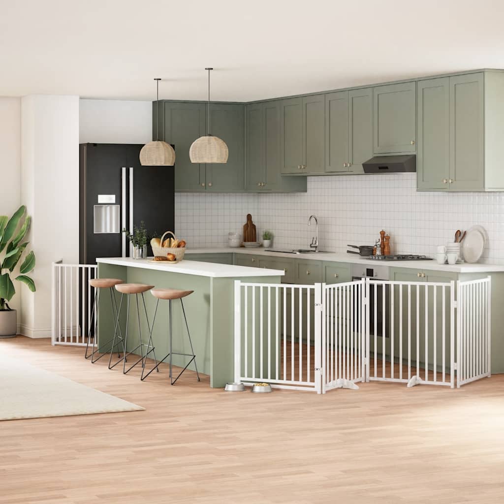 Hondenhek inklapbaar met deur 6 panelen 480 cm populierhout wit is nu te koop bij PeponiXL, paradijselijk wonen!