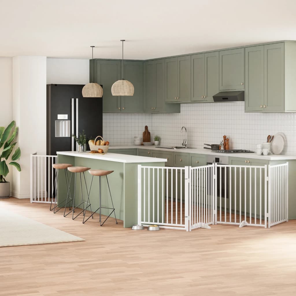 Hondenhek inklapbaar met deur 8 panelen 640 cm populierhout wit is nu te koop bij PeponiXL, paradijselijk wonen!