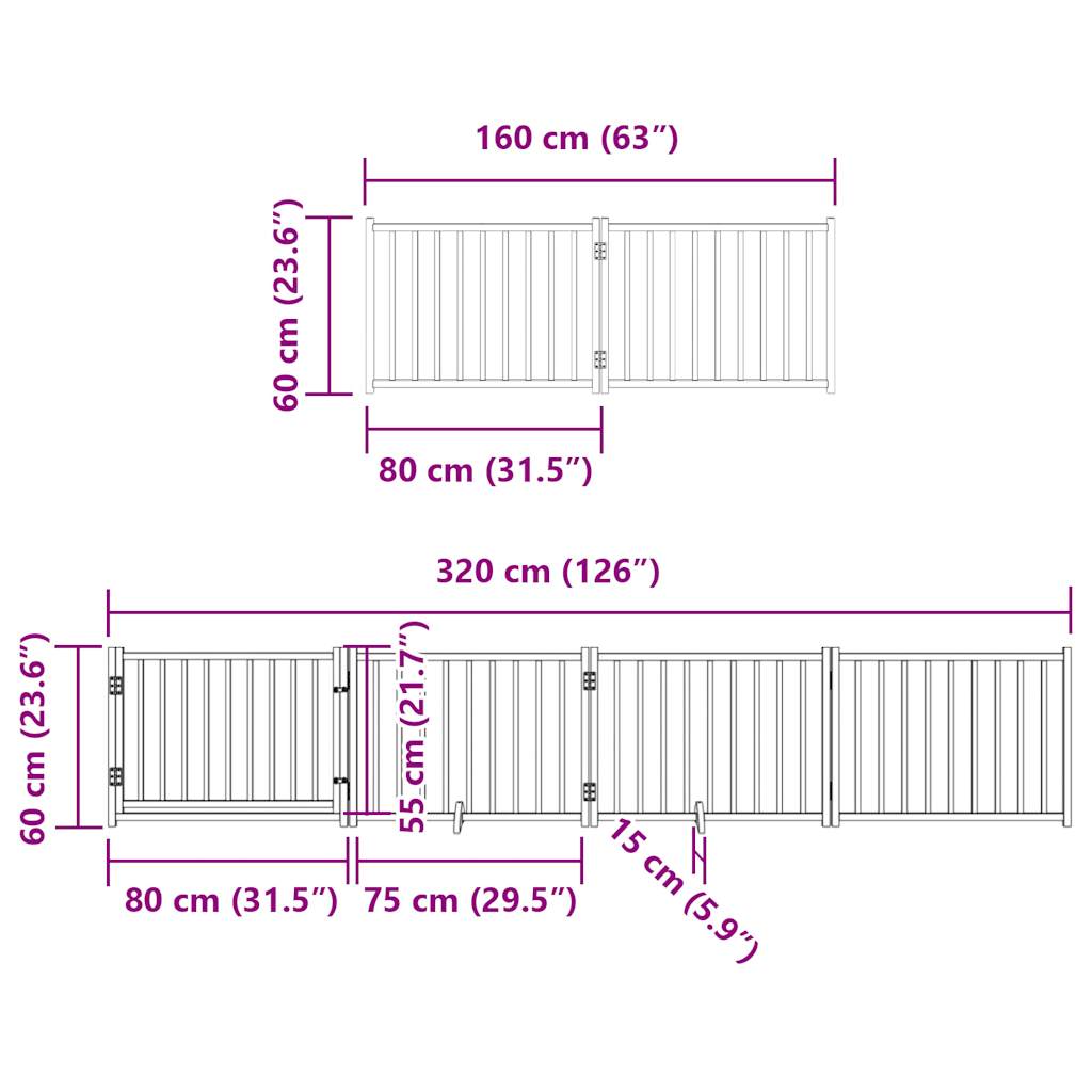 Hondenhek inklapbaar 6 panelen 480 cm populierenhout zwart is nu te koop bij PeponiXL, paradijselijk wonen!
