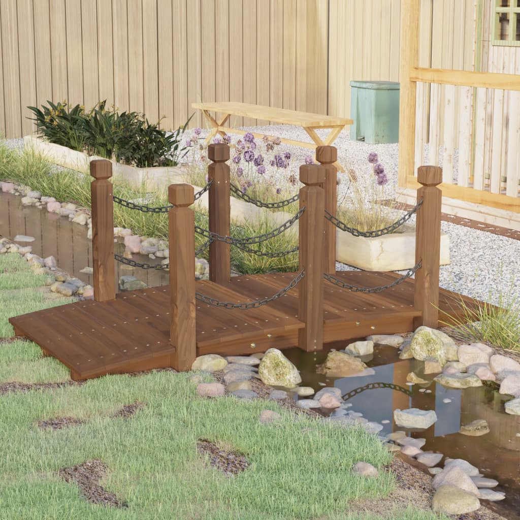 Tuinbrug met kettingrails 150x67x56 cm massief vurenhout is nu te koop bij PeponiXL, paradijselijk wonen!