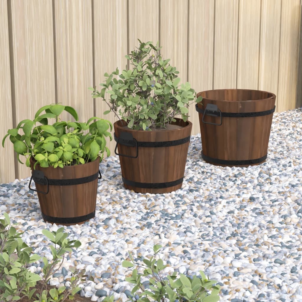 Plantenbakset houten emmer 3-delig massief vurenhout is nu te koop bij PeponiXL, paradijselijk wonen!