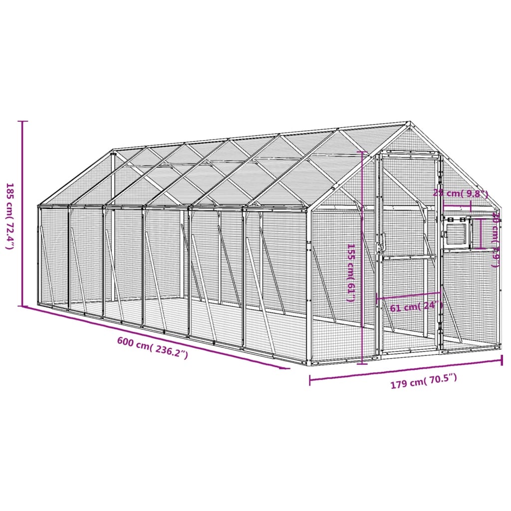 Volière 1,79x6x1,85 m aluminium zilverkleurig is nu te koop bij PeponiXL, paradijselijk wonen!