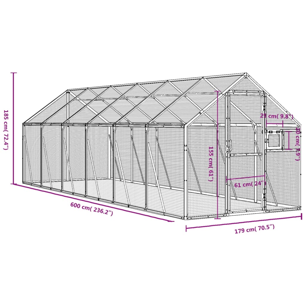 Volière 1,79x6x1,85 m aluminium antracietkleurig is nu te koop bij PeponiXL, paradijselijk wonen!