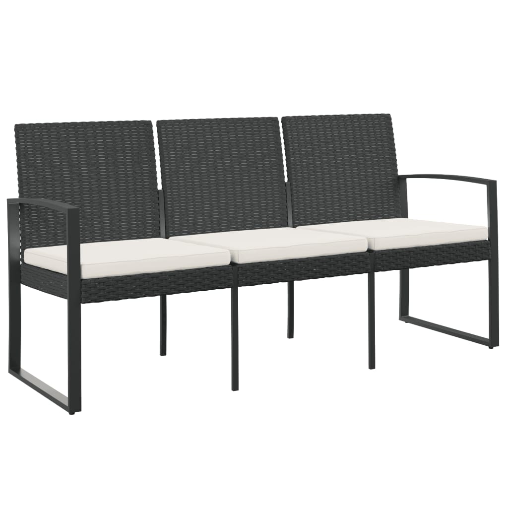 Tuinbank 3-zits met kussens polypropeen rattan zwart is nu te koop bij PeponiXL, paradijselijk wonen!