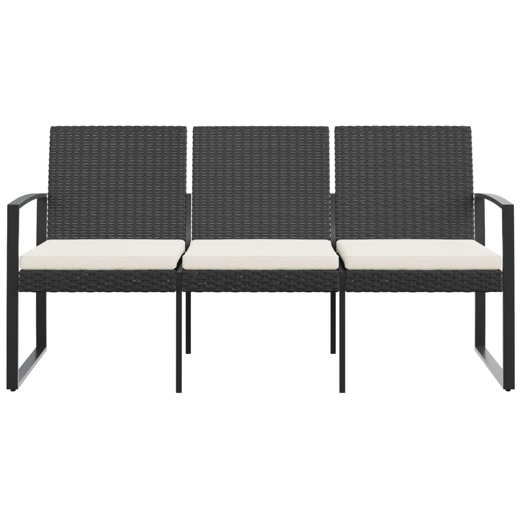 Tuinbank 3-zits met kussens polypropeen rattan zwart is nu te koop bij PeponiXL, paradijselijk wonen!