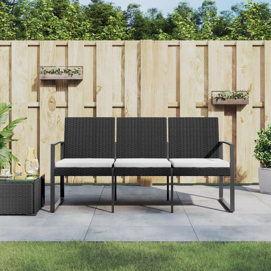 Tuinbank 3-zits met kussens polypropeen rattan zwart is nu te koop bij PeponiXL, paradijselijk wonen!