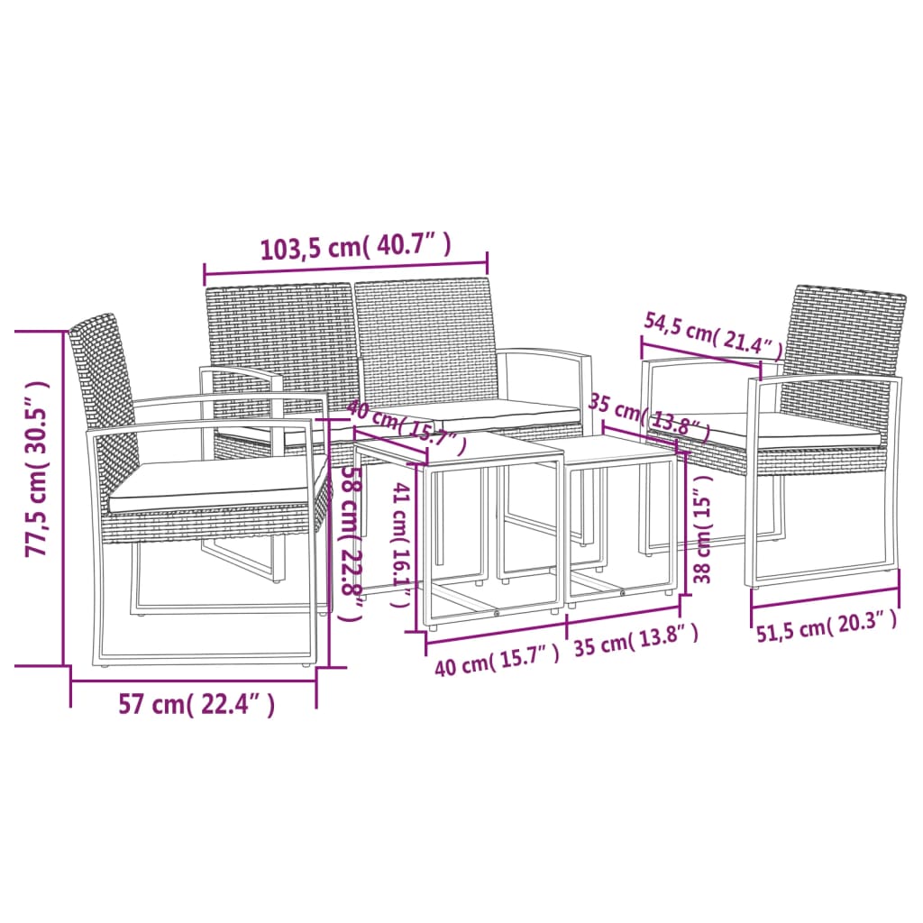 5-delige Tuinset met kussens polypropeen rattan donkergrijs is nu te koop bij PeponiXL, paradijselijk wonen!