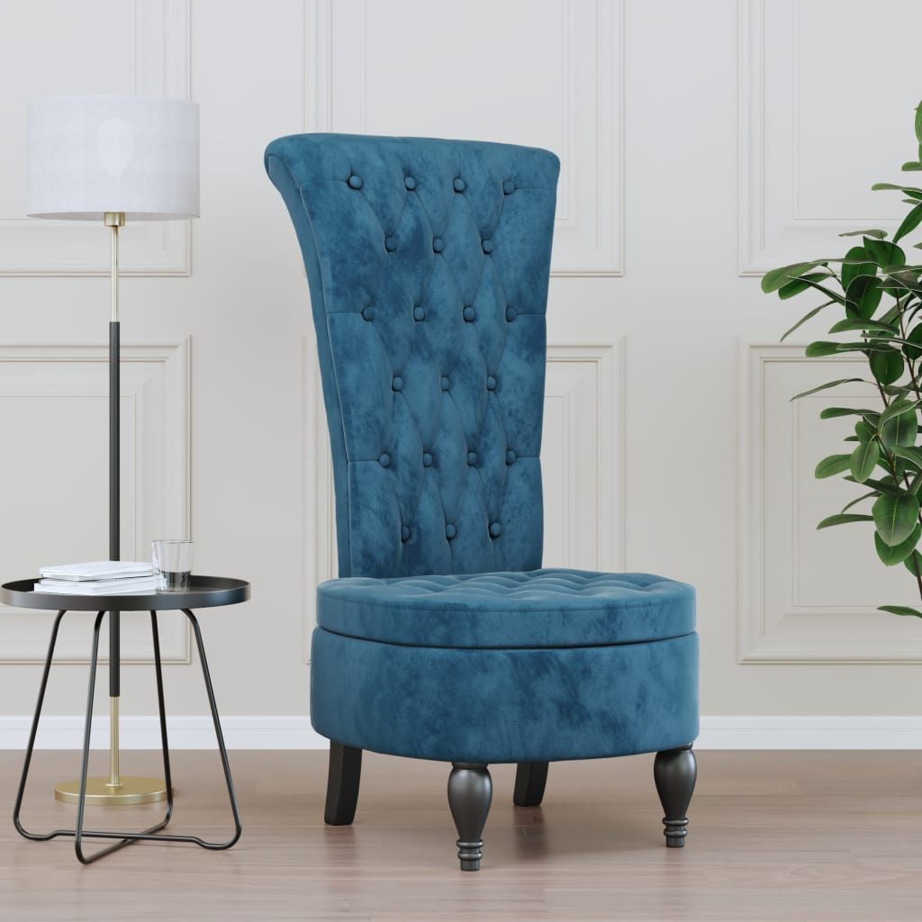 Stoel hoge rugleuning met knopen fluweel blauw is nu te koop bij PeponiXL, paradijselijk wonen!