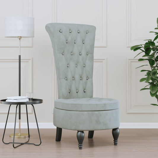 Stoel hoge rugleuning met knopen fluweel lichtgrijs is nu te koop bij PeponiXL, paradijselijk wonen!